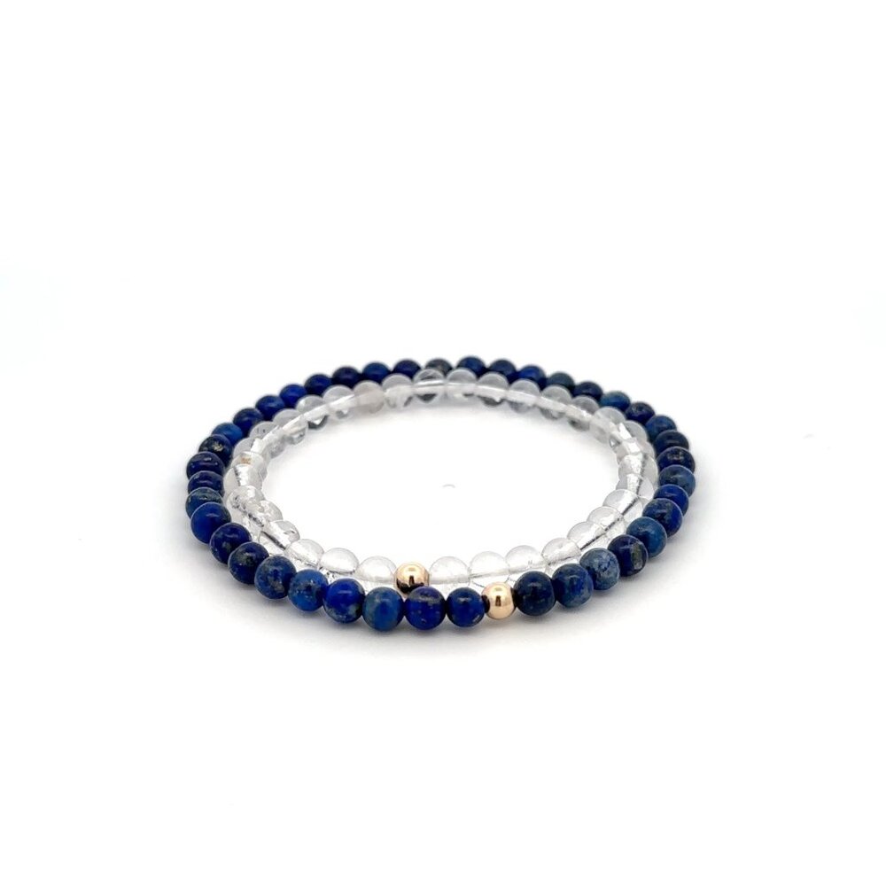 Lapis Lazuli & Clear Quartz Gemstone Stretch Bracelet with 14K Gold Accent Bead